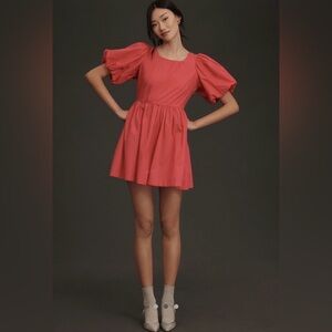 Anthropologie Puff-Sleeve Romper in Fuschia- NWT! $148